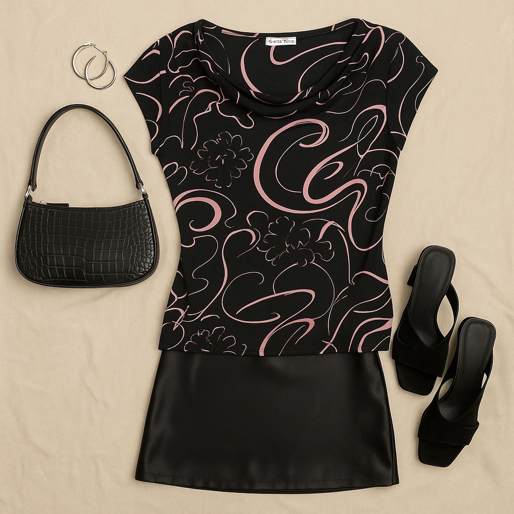 Carol Rose Black and Pink Blouse